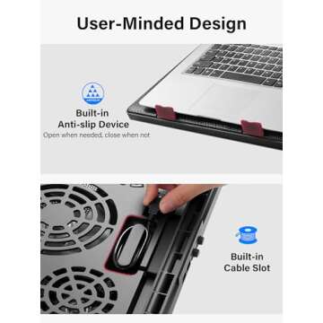 Kootek Laptop Cooling Pad, Laptop Cooler with 5 Quiet Fans for 12"-17" Computer PC Notebook Gaming Laptop Fan, Height Adjustable Laptop Cooling Stand Laptop Accessories, Red