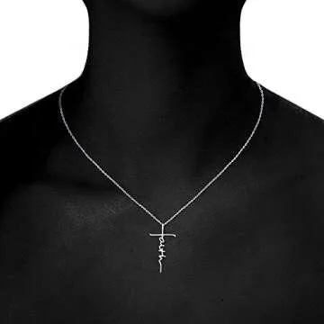 PRAYMOS 925 Sterling Silver Faith Cross Necklace for Women Dainty Silver Necklace for Women