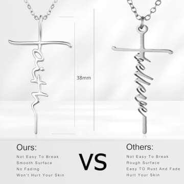PRAYMOS 925 Sterling Silver Faith Cross Necklace for Women Dainty Silver Necklace for Women