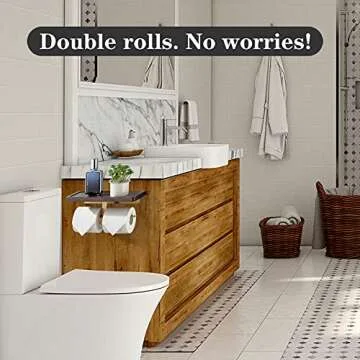 Toilet Paper Holder with Shelf, Amoowis Wall Mount Double Roll Gold Holders with Solid Wood Shelf,Toilet Paper Storage for Bathroom and Washroom