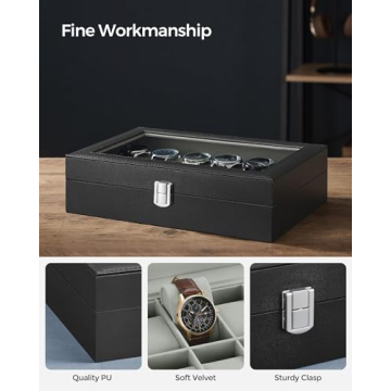 SONGMICS Watch Box with 12 Slots and Glass Lid