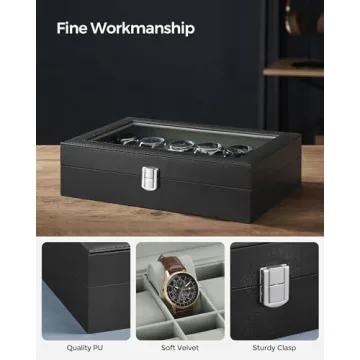 SONGMICS Watch Box with 12 Slots and Glass Lid