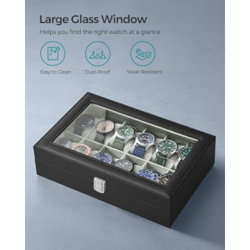 SONGMICS Watch Box with 12 Slots and Glass Lid