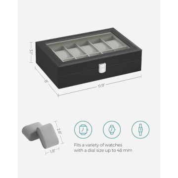 SONGMICS Watch Box with 12 Slots and Glass Lid