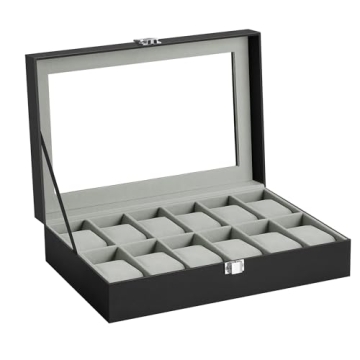 SONGMICS Watch Box with 12 Slots and Glass Lid
