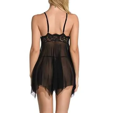 Giorzio Women Lingerie Lace Babydoll V Neck Sleepwear Strap Chemise Black, M