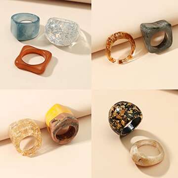 GRHOSE Colorful Chunky Resin Rings - Stackable & Stylish