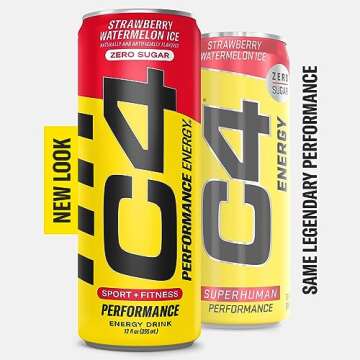 Cellucor C4 Performance Energy Drink | Zero Sugar Carbonated Preworkout Energy | 150mg Caffeine with Beta Alanine | Strawberry Watermelon Ice | 12 Fl Oz (12 Pack)