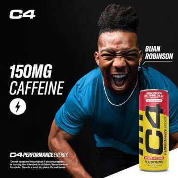 Cellucor C4 Performance Energy Drink | Zero Sugar Carbonated Preworkout Energy | 150mg Caffeine with Beta Alanine | Strawberry Watermelon Ice | 12 Fl Oz (12 Pack)