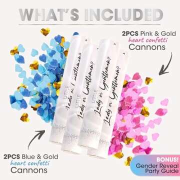 PrimePure Gender Reveal Confetti Cannons - Heart Shaped Poppers