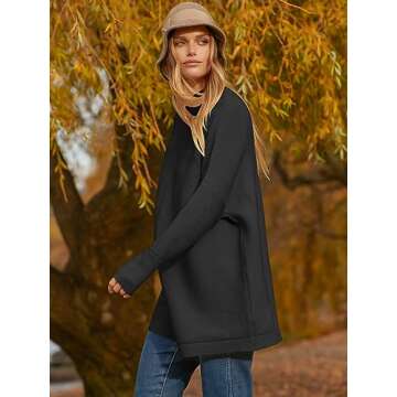 Chic Prinbara Women's Oversized Batwing Sweater in Black