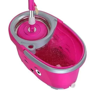 Candora 360° Spin Mop with Bucket & Dual Mop Heads Slim Microfiber Rotary Mop (Pink)