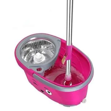 Candora 360° Spin Mop with Bucket & Dual Mop Heads Slim Microfiber Rotary Mop (Pink)