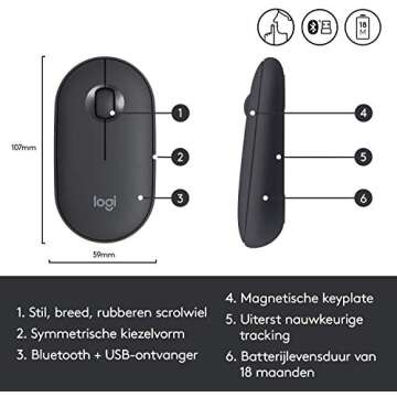LOGI Pebble M350 Portable Wireless Mouse with Bluetooth or 2.4 GHz Receiver, Silent, Slim Computer M...