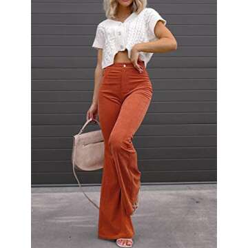 NIMIN High Waisted Corduroy Pants for Women Slim Fit Casual Vintage Flare Pants Fall Clothes Orange ...