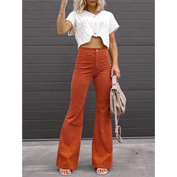 NIMIN High Waisted Corduroy Pants for Women Slim Fit Casual Vintage Flare Pants Fall Clothes Orange Large