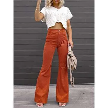 NIMIN High Waisted Corduroy Pants for Women Slim Fit Casual Vintage Flare Pants Fall Clothes Orange Large