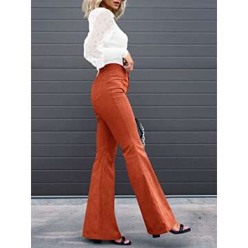 NIMIN High Waisted Corduroy Pants for Women Slim Fit Casual Vintage Flare Pants Fall Clothes Orange Large