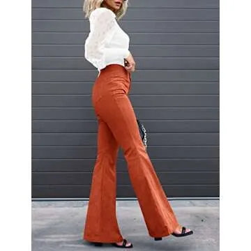 NIMIN High Waisted Corduroy Pants for Women Slim Fit Casual Vintage Flare Pants Fall Clothes Orange Large