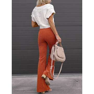 NIMIN High Waisted Corduroy Pants for Women Slim Fit Casual Vintage Flare Pants Fall Clothes Orange Large