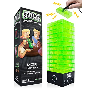 ShiZap! - Illuminated Electric Shock Stacking Block Game, Plastic Tumble Tower Blocks, Shocking Twee...
