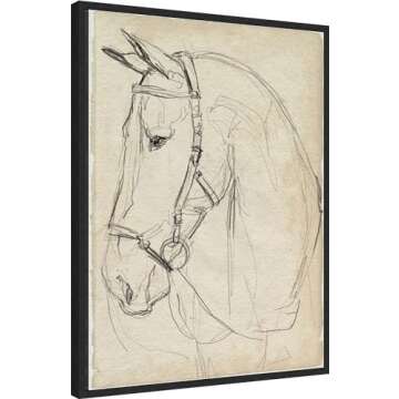 Amanti Art Framed Canvas Wall Art 30x23 Horse in Bridle Sketch II by Jennifer Paxton Parker, Framed ...