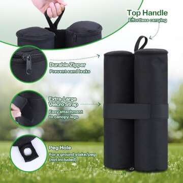 4-Pack Canopy Weights Sand Bags for Canopy Tent, Ohuhu Heavy Duty Weight Bags Sandbag for Pop Up Canopy Tents, Gazebo Weights for Instant Outdoor Sun Shelter Canopy Legs (Bag Only, Sand Not Included)