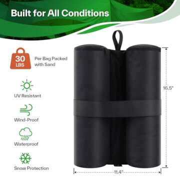 4-Pack Canopy Weights Sand Bags for Canopy Tent, Ohuhu Heavy Duty Weight Bags Sandbag for Pop Up Canopy Tents, Gazebo Weights for Instant Outdoor Sun Shelter Canopy Legs (Bag Only, Sand Not Included)