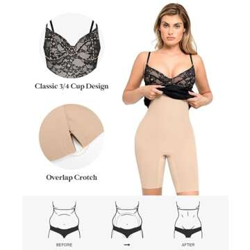 Popilush Lace Midi Dress Shapewear Dresses for Women V-Neck Slip Adjustable Straps Bodycon Slip with Underwire Black