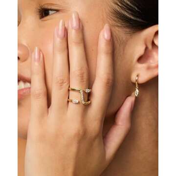 PAVOI 14K Yellow Gold Plated Cubic Zirconia Bypass Open Band Stackable Ring for Women | CZ Statement...