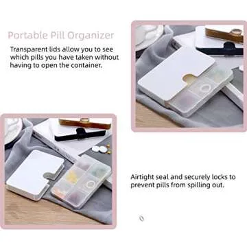 Portable Pill Organizer, 6 Compartments Travel Pill Case for Purse or Pocket -Small Pillbox Dispenser Home Travel Supplement Holder to Hold Medicines, Cod Liver Oil, Supplements (3 Count White)