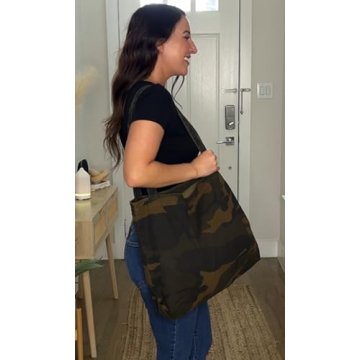 Vintage Camo Canvas Tote Bag with Pouch for Women