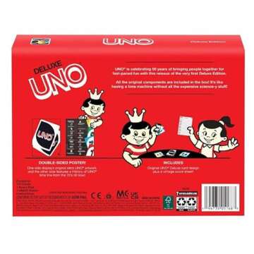 Deluxe UNO Card Game, America's Family Card Game Sensation! 50th Anniversary Reissue