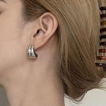 ACC PLANET Silver Chunky Hoop Earrings for Women, Silver Plated Thick Hoop Earrings Sterling Silver ...