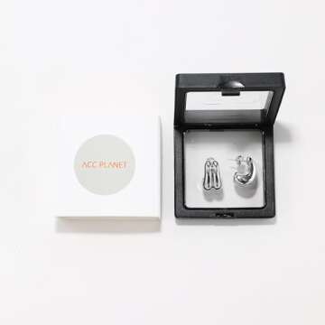 ACC PLANET Silver Chunky Hoop Earrings for Women, Silver Plated Thick Hoop Earrings Sterling Silver Post Lightweight Silver Hoop Earrings Jewelry Gifts