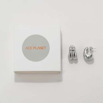 ACC PLANET Silver Chunky Hoop Earrings for Women, Silver Plated Thick Hoop Earrings Sterling Silver Post Lightweight Silver Hoop Earrings Jewelry Gifts