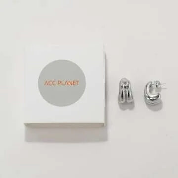 ACC PLANET Silver Chunky Hoop Earrings for Women, Silver Plated Thick Hoop Earrings Sterling Silver Post Lightweight Silver Hoop Earrings Jewelry Gifts