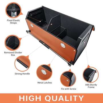 XCF Car Trunk Organizer for SUV, Collapsible Leather Car Storage Trunk Organizer with Lid and Sturdy Handle, Collapsible Adjustable Compartment Storage Box for Men/Women (11.4 x 27 x 12.2, Orange)