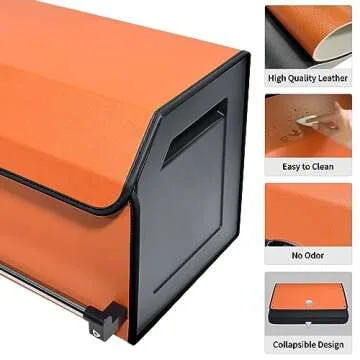 XCF Car Trunk Organizer for SUV, Collapsible Leather Car Storage Trunk Organizer with Lid and Sturdy Handle, Collapsible Adjustable Compartment Storage Box for Men/Women (11.4 x 27 x 12.2, Orange)