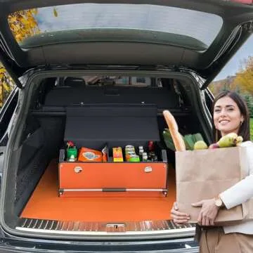 XCF Car Trunk Organizer for SUV, Collapsible Leather Car Storage Trunk Organizer with Lid and Sturdy Handle, Collapsible Adjustable Compartment Storage Box for Men/Women (11.4 x 27 x 12.2, Orange)