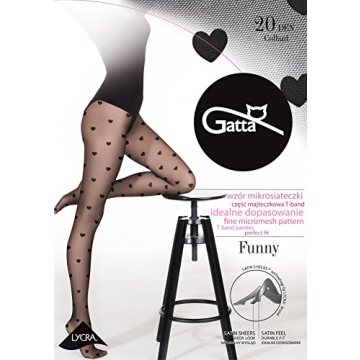Gatta HEART TIGHTS | Womens Sheer Black Patterned Pantyhose Stockings | FUNNY 08 Made in Europe)