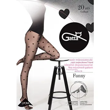 Gatta HEART TIGHTS | Womens Sheer Black Patterned Pantyhose Stockings | FUNNY 08 Made in Europe)