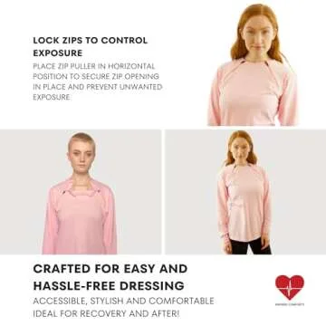 Inspired Comforts Women's Chemo Port Access Shirt with Dual Chest Zips | Full Sleeve | 100% Cotton | M, Pink