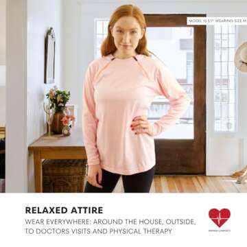 Inspired Comforts Women's Chemo Port Access Shirt with Dual Chest Zips | Full Sleeve | 100% Cotton | M, Pink