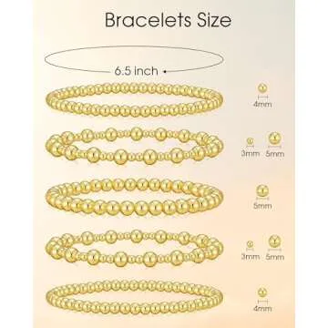18K Gold Beaded Stretch Bracelets for Women - Trendy Gift