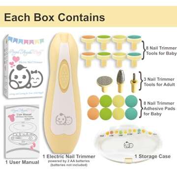 Baby Nail Trimmer 21 in 1, Usage Labeled Case & 13 Extra Replacement Tools, Royal Angels Baby Electric Nail File, Baby Nail Care, Nail Clipper Newborn Toddler Toes & Fingernails Nail Kit (Yellow)