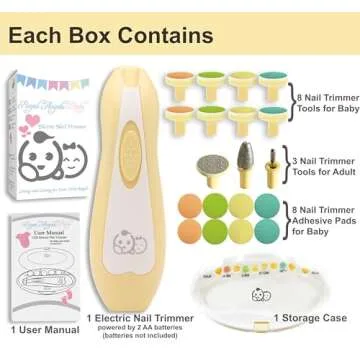 Baby Nail Trimmer 21 in 1, Usage Labeled Case & 13 Extra Replacement Tools, Royal Angels Baby Electric Nail File, Baby Nail Care, Nail Clipper Newborn Toddler Toes & Fingernails Nail Kit (Yellow)