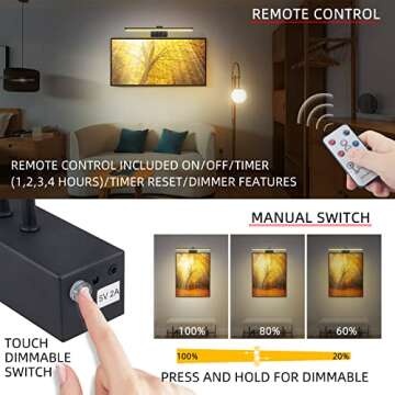 FUNCHDAY Picture Light, Remote Control Art Light with Dimmable, Timer Preset Picture Lights for Pain...
