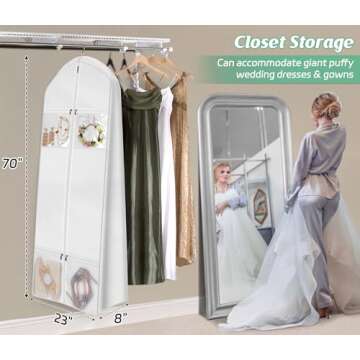 MISSLO Portable 70" Wedding Dress Garment Bag with Bride Tote Bag 8'' Gusseted Dress Bags for Gowns Long 4 Pockets Dress Cover for Women, White