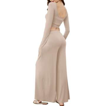 MEALMATO Women's 2 Piece Lounge Sets Wide Leg Pants Set Long Sleeve Crop T-shirt Casual Outfits Comfy Loungewear